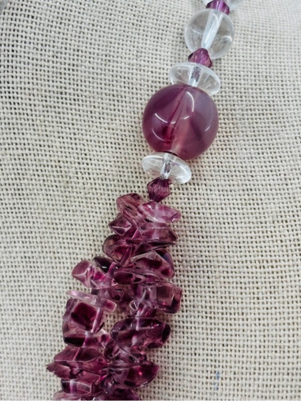 Purple Agate, Carnelian and Glass Boho Necklace - Picture 7 of 11
